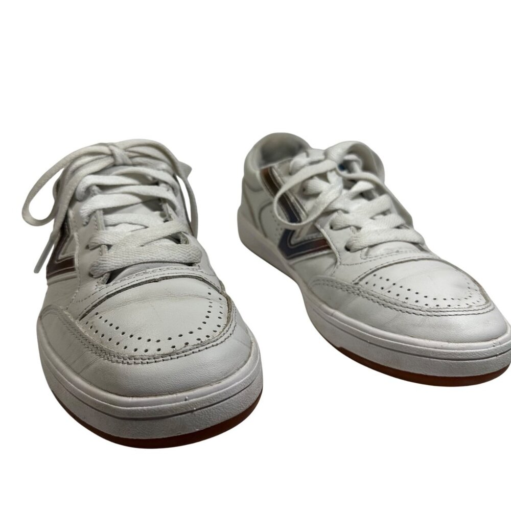 Vans Womens 6.5 Mens 5 White Leather Sneakers With Multicolor Accents Lace-Up - Picture 4 of 14